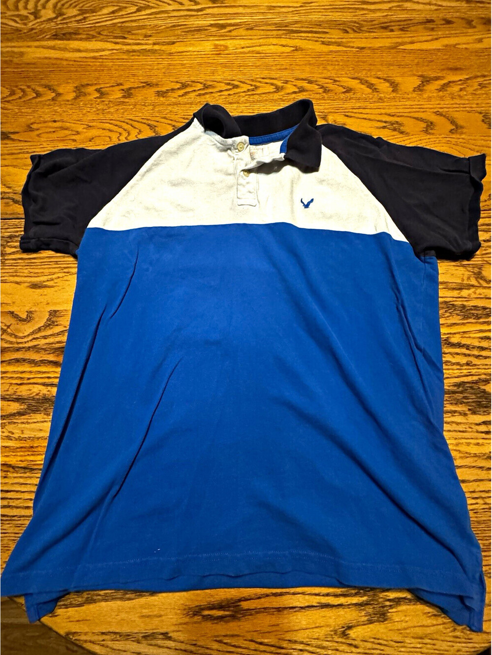 American Eagle Core Flex Men’s L Colorblock Polo Blue White Navy Stretch